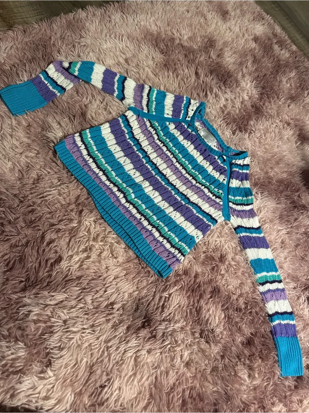 Justice Striped Crewneck Sweater in Teal, Purple & White